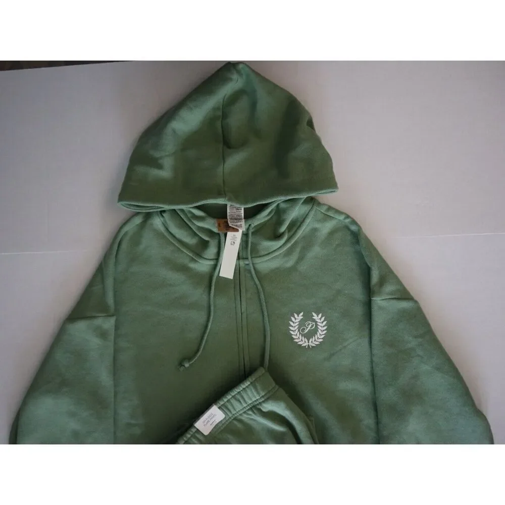 PINK Victoria's Secret WMN Sz XS Green Ivy Fleece Flare Pants Zip-Up Hoodie Set - Picture 6 of 16